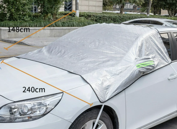 Универсальная накидка - чехол для лобового стекла и зеркал заднего вида на автомобиль / тент - накидка / защита от любых осадков, солнца / светоотражающий 240 х 148 см.